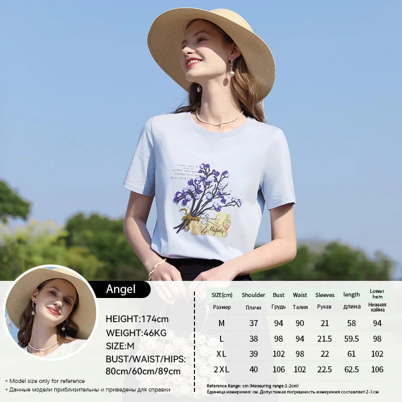 I BELIEVE YOU Beads Embroidered T-shirt Female 2025 Summer Letter Printing Casual Top Short Sleeve Cool Cotton Tees 2251015989