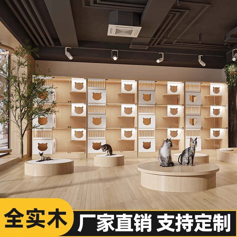 Cat villa solid wood pet store display cabinet house luxury foster breeding cat delivery room cattery custom