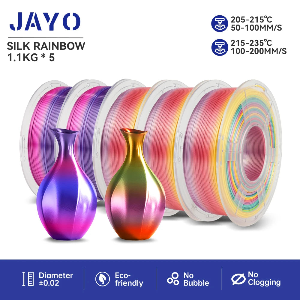 JAYO 3D Printer Filament  PETG PLA HSMPETG PLA PLUS 1.75mm 5Rolls 3D Printing Materials for 100% No Bubble &FDM 3D Pen DIY Gift