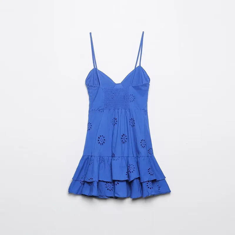 Summer New Women's Heart Collar Layered Decoration Thin Strap ort Dr V-ne High Waist A-line Skirt Svel Gown