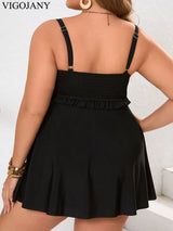 VigoJany 2026 Sexy Strapped 2 Piece Plus Size Tankini Women Solid Push Up Curvy Dress Swimsuit Brazilian Lady Big Bathing Suit