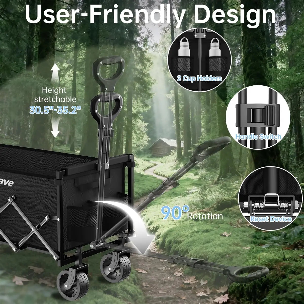 Heavy Duty Foldable Wagon Cart with All-Terrain Wheels, 480LBS Capacity for Gardening Shopping Beach Camping