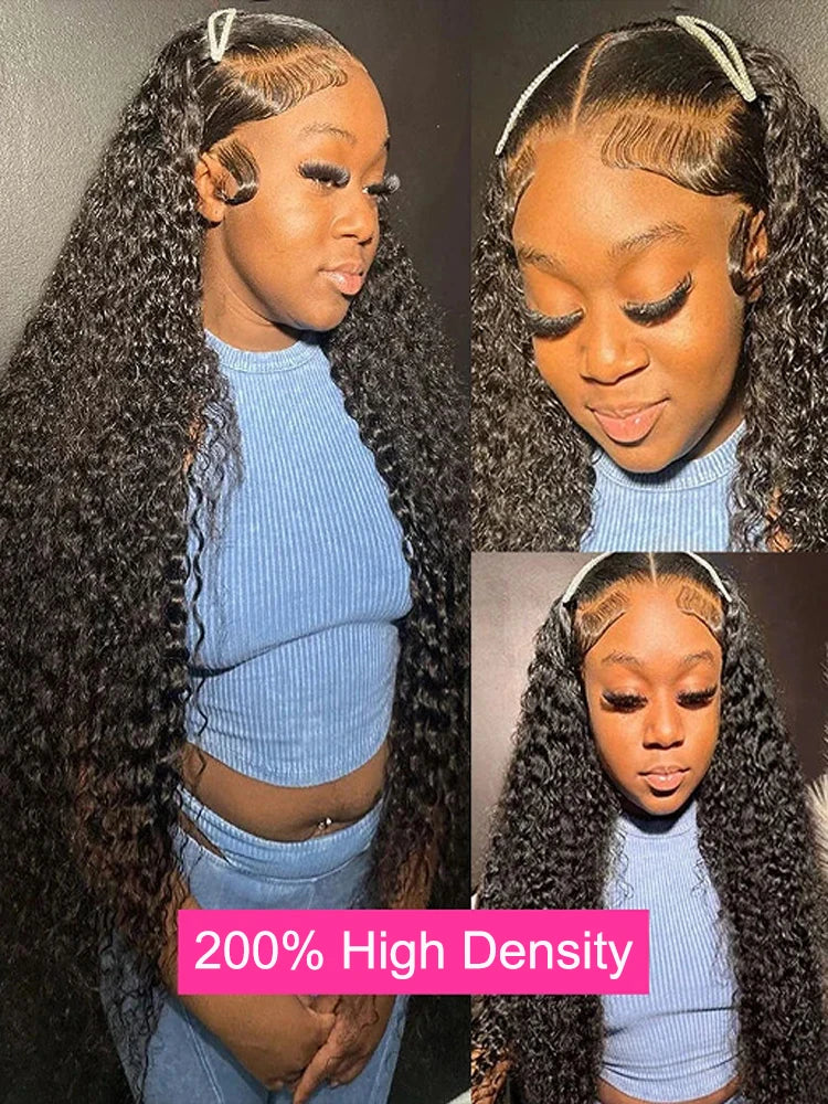 Kinky Curly 13x4 Lace Front Human Hair Wigs For Women Indian Deep Curly Lace Frontal Wig Wet And Wavy Closure Wigs 200% Density