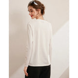 LOUIS YAO Women's T-Shirts 2025 Letter Printed T-Shirts Casual Round Neck Lace Splicing Top Women's Long Sleeve S