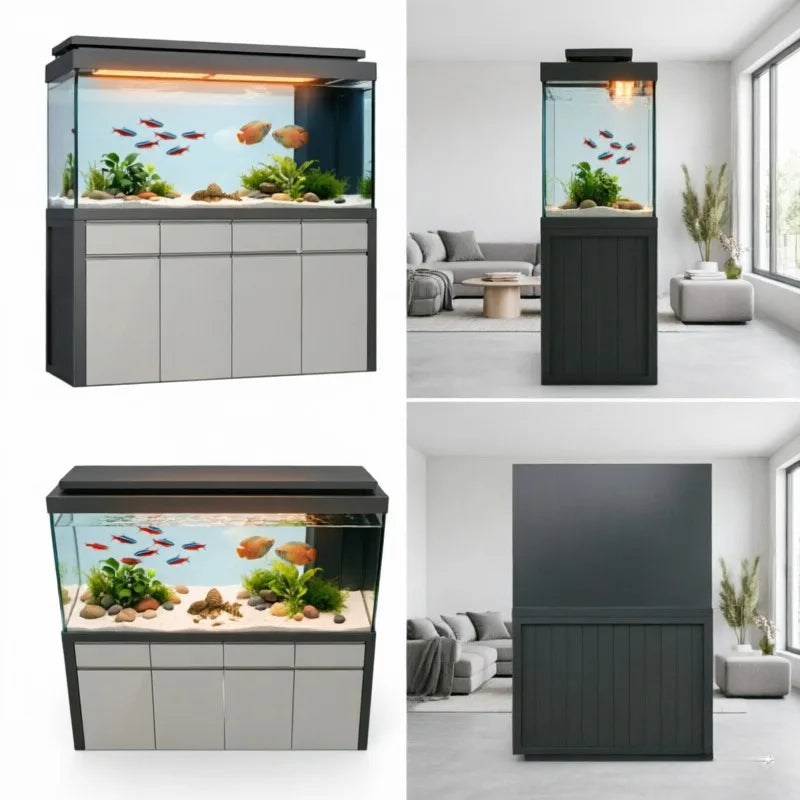 All-in-One AquariumLuxurious Rectangular Saltwater Fish Tank Aquarium With Aluminum Frame And Cabinet. Environmentally Friendly.