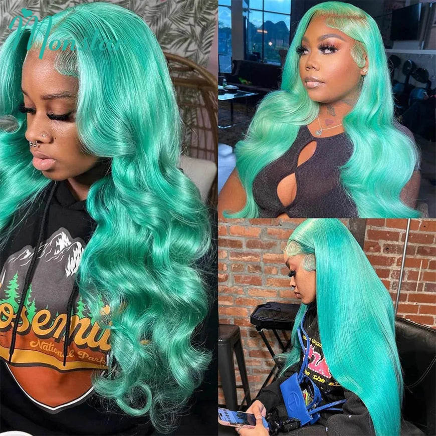 Mint Green Body Wave Human Hair Wigs Brazilian Raw Hair 613 Hd Lace Frontal Wig 13x6 Colored Lace Front Wig Human Hair 180% 200%