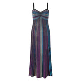 DEAT Fashionable A-Line High-Waist Color Striped Pleated Slimming Camisole Dress 2026 Autumn Women's Party Dresses New