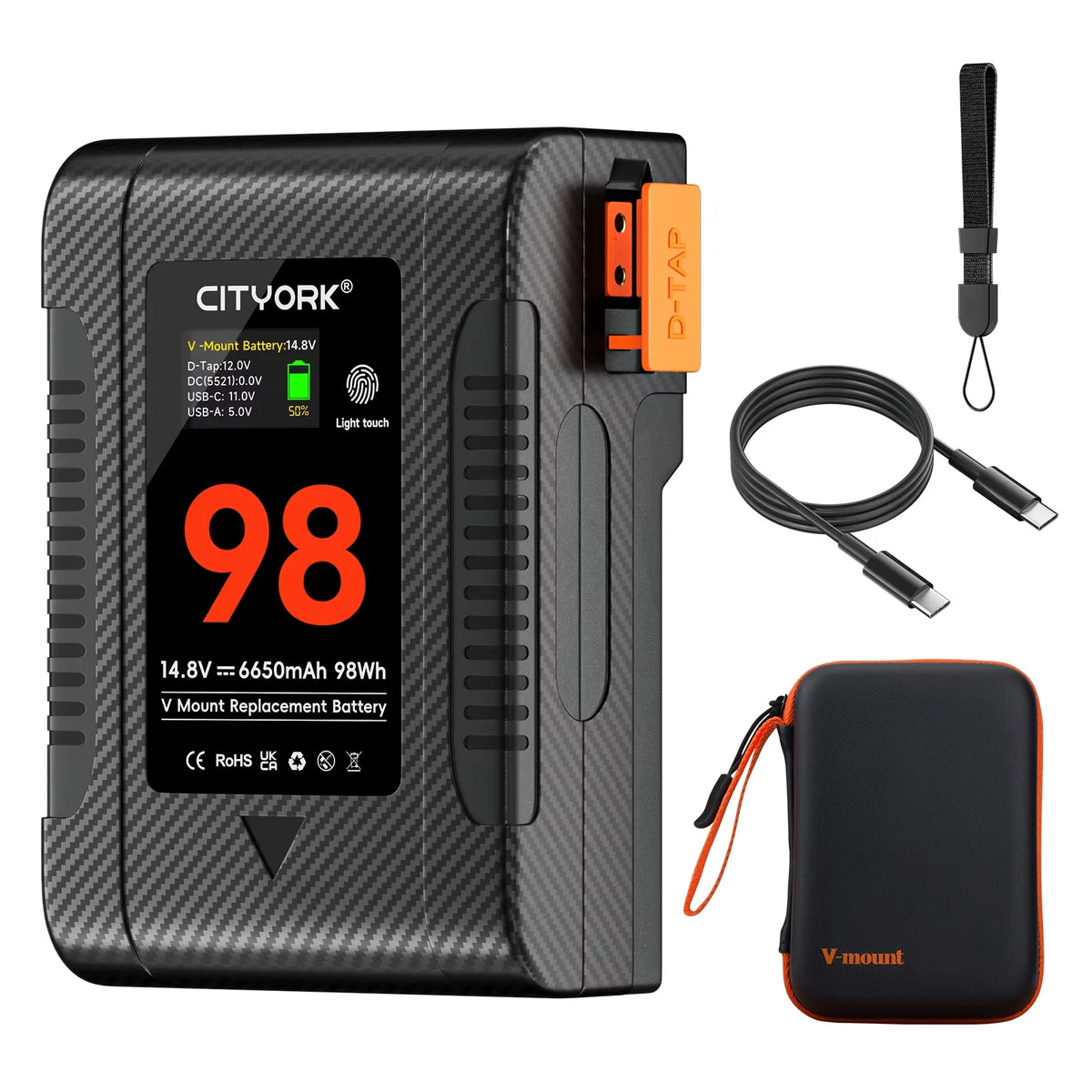 BP-229 V Mount Battery V Lock BP Portable Bateria with PD 65W Fast Charge Cable for Sony Camcorder Camera Video Light Blackmagic