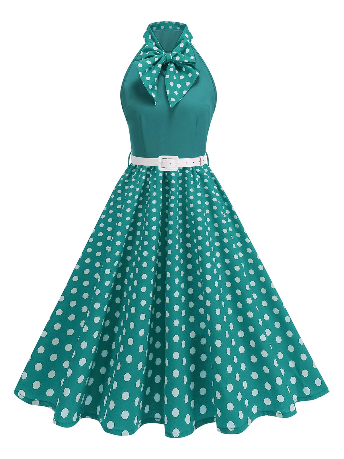Tonval Bow Neck Halter Neck Polka Dot 50s Retro Party Clothes for Women Prom Vintage Cosplay Christmas Sleeveless Dresses