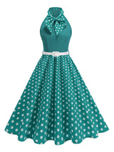 Tonval Bow Neck Halter Neck Polka Dot 50s Retro Party Clothes for Women Prom Vintage Cosplay Christmas Sleeveless Dresses