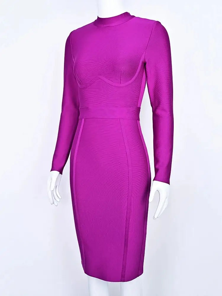 BEAUKEY Long Sleeve High Quality HL Bandage Dress 2025 For Women Office Lady Bodycon Dress Color Black Wine Red Purple Club XL