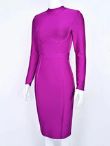 BEAUKEY Long Sleeve High Quality HL Bandage Dress 2025 For Women Office Lady Bodycon Dress Color Black Wine Red Purple Club XL