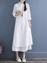 NYFS 2026 Spring Autumn New Womens Dresses Vestidos Robe Elbise Loose Plus Size Cotton Linen Double Layer Long Dress
