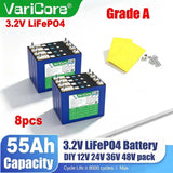 8x 3.2V 55Ah LiFePO4 Battery Lithium Iron Phosphate for 4s 12V 24V 3C Motorcycle Car Motor Batteries Modification Duty-free