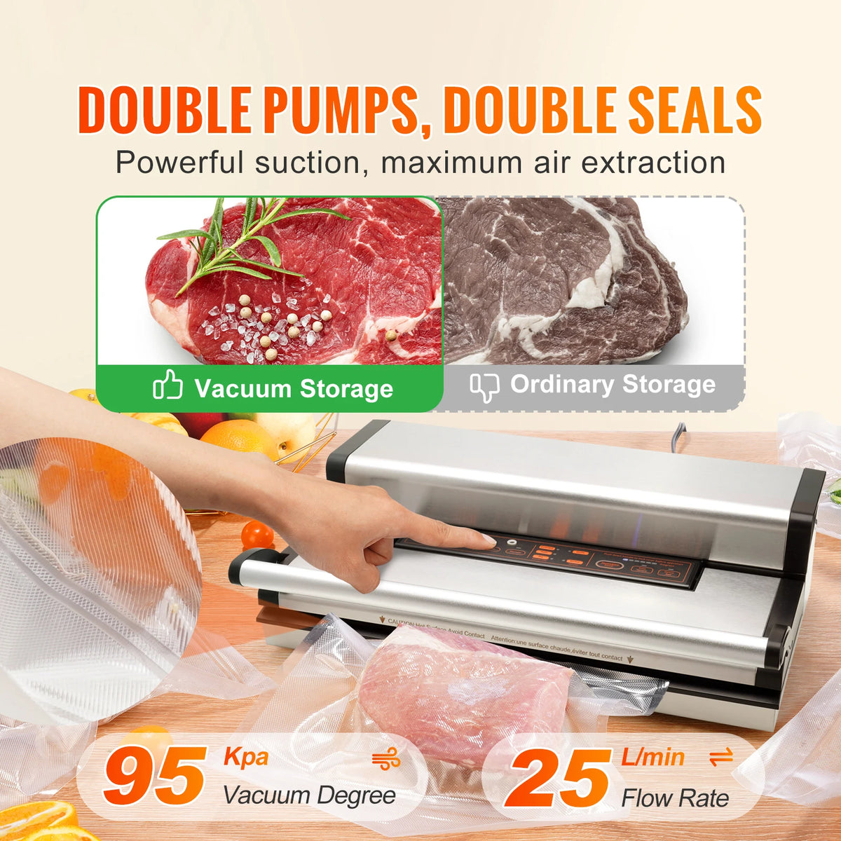 SucceBuy Commercial Vacuum Sealer Machine Multifunction Automatic Food Packaging with Bag Roll Storage Cutter for Home Kitchen