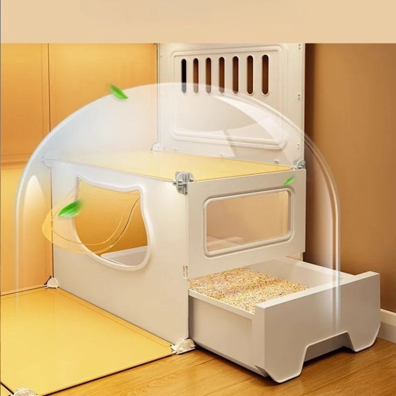 Cat Villa with Toilet Drawer Integrated Dog Cage Indoor Extra Large Space Home Cat Bed and Litter Box Pet Cats Cabinet Dog Nest