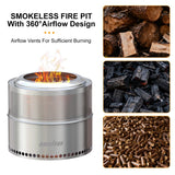 Unho 19-Inch Smokeless Fire Pit, Portable 304 Stainless Steel Camping Stove with Carry Bag, for Outdoor Wood Burning & BBQ