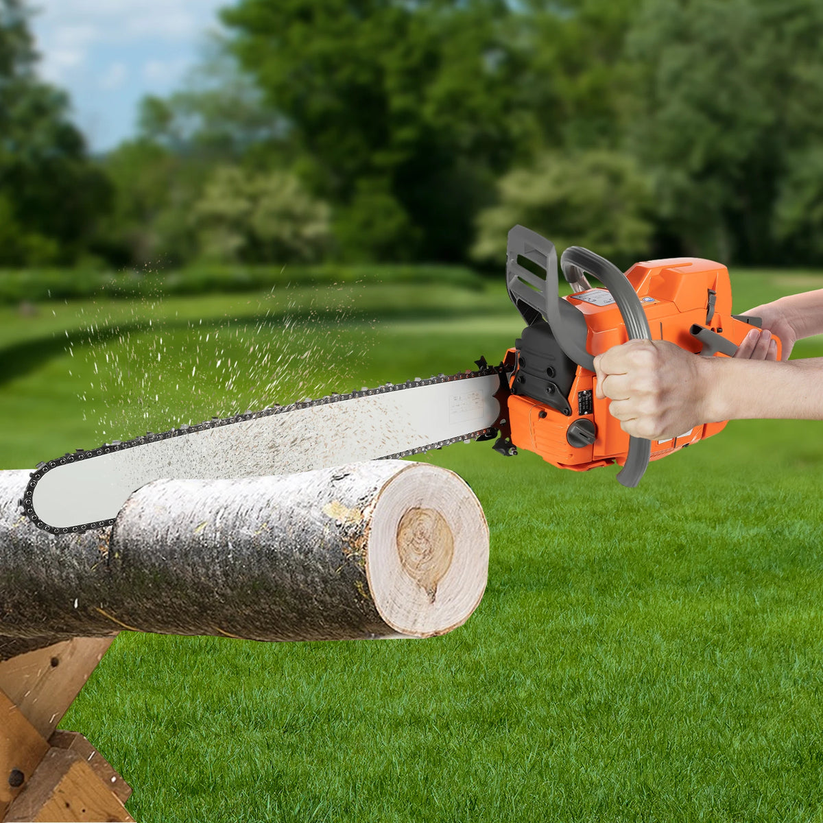 72cc Gas Powered Chainsaw with 24'' Guide Bar Saw Chain 2-Stroke Engine Cut Wood for Wood Cutting Tree Logging, Manganese Steel
