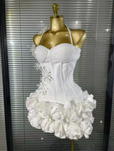 White Red Black Women Sexy Strapless 2 Pieces Bodycon Bandage Mini Dress Florals Celebrate Nightclub Party Birthday Outfit