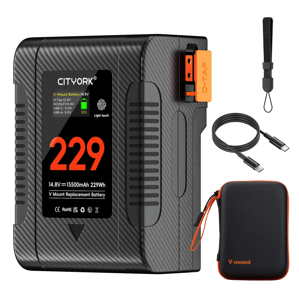 V Mount Battery BP-98 BP-229 Mini V-Mount Battery with PD 65W USB-C Fast Charging for Video Camera Camcorder Broadcast LED Light