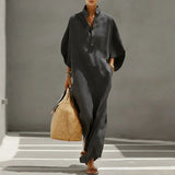 Summer Holiday Bohemian Long Dress Women's Sexy Stand Collar Button Elegant Party Dresses Spring Batwing Sleeve Loose Maxi Dress
