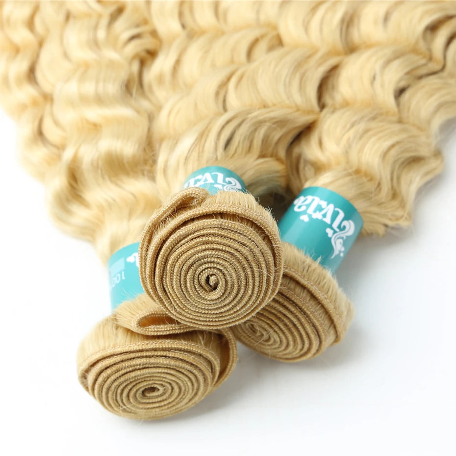 8-32 inch Deep Wave Human Hair Bundles Remy Brazilian Hair 613 Blonde