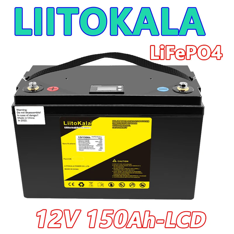 LiitoKala 12V 300Ah 200Ah LiFePO4 Battery 100Ah 120Ah 150Ah Campers Waterproof Golf Cart Battery Off-Road Off-grid Solar Energy