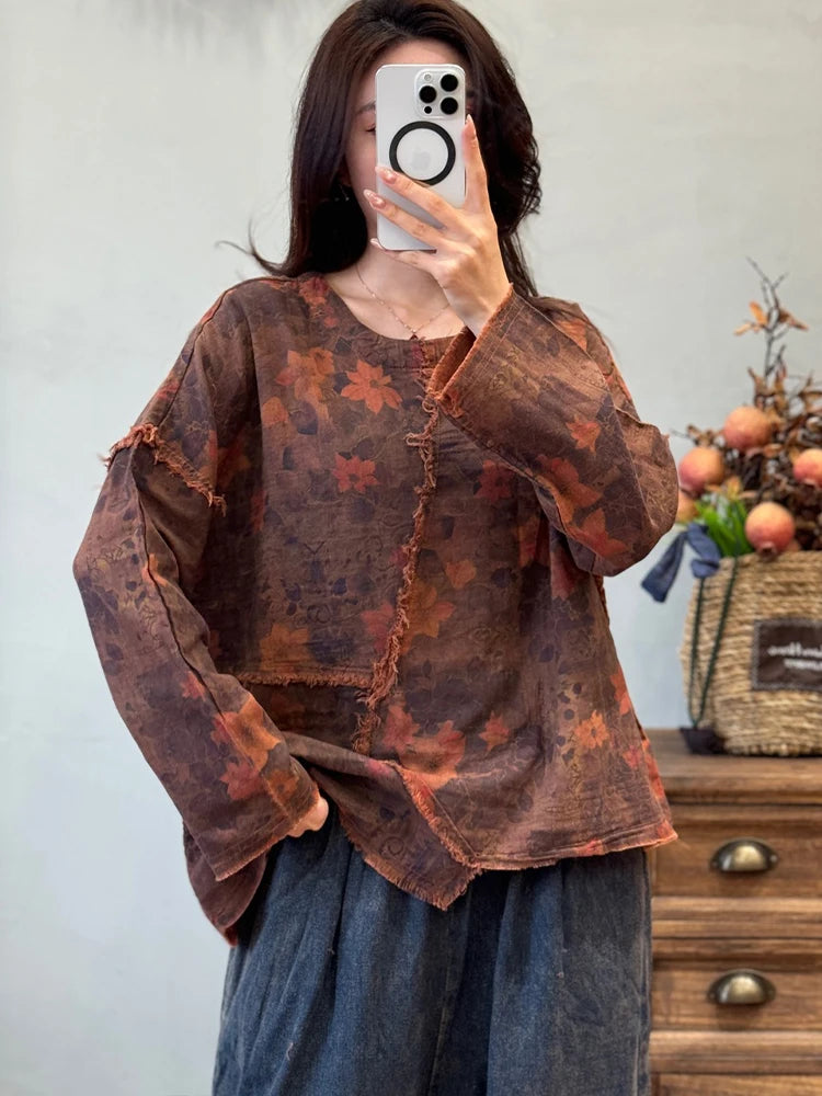Amax LuluE 2026 Vintage Design Clothes Women Chinese Fashion Tshirts Loose Casual Floral Tops Ladies Classic Printed O Neck Tees