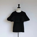 Ayako Gyp Tulle Tee Spliced Sleeve T-Shirt Women's Casual Cotton Short Sleeve round Neck Moisture Wicking T-Shirt