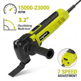 Electric Oscillating Tool for DIY and professional use green ABS plastic body 2.5-Amp motor 3.2 oscillation angle 7 variable sp