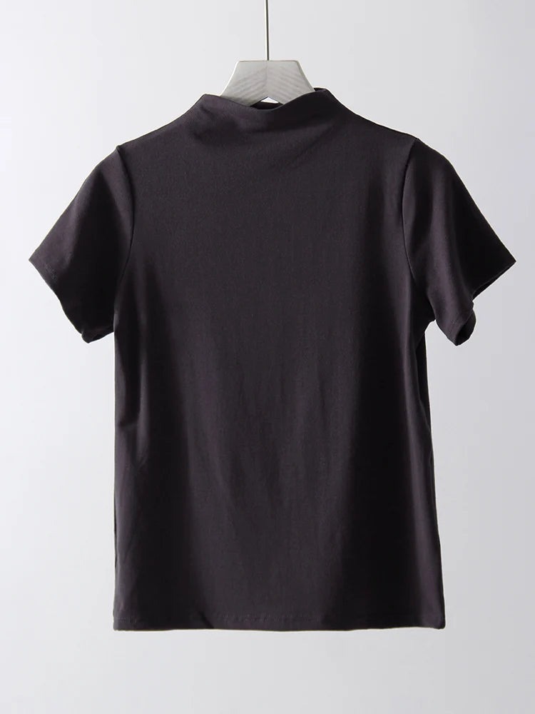 Modal Short Sleeve T Shirts Women Spring Summer 2025 Half Turtleneck White Top Tees For Ladies Slim Soft Women's Tshirts Basic