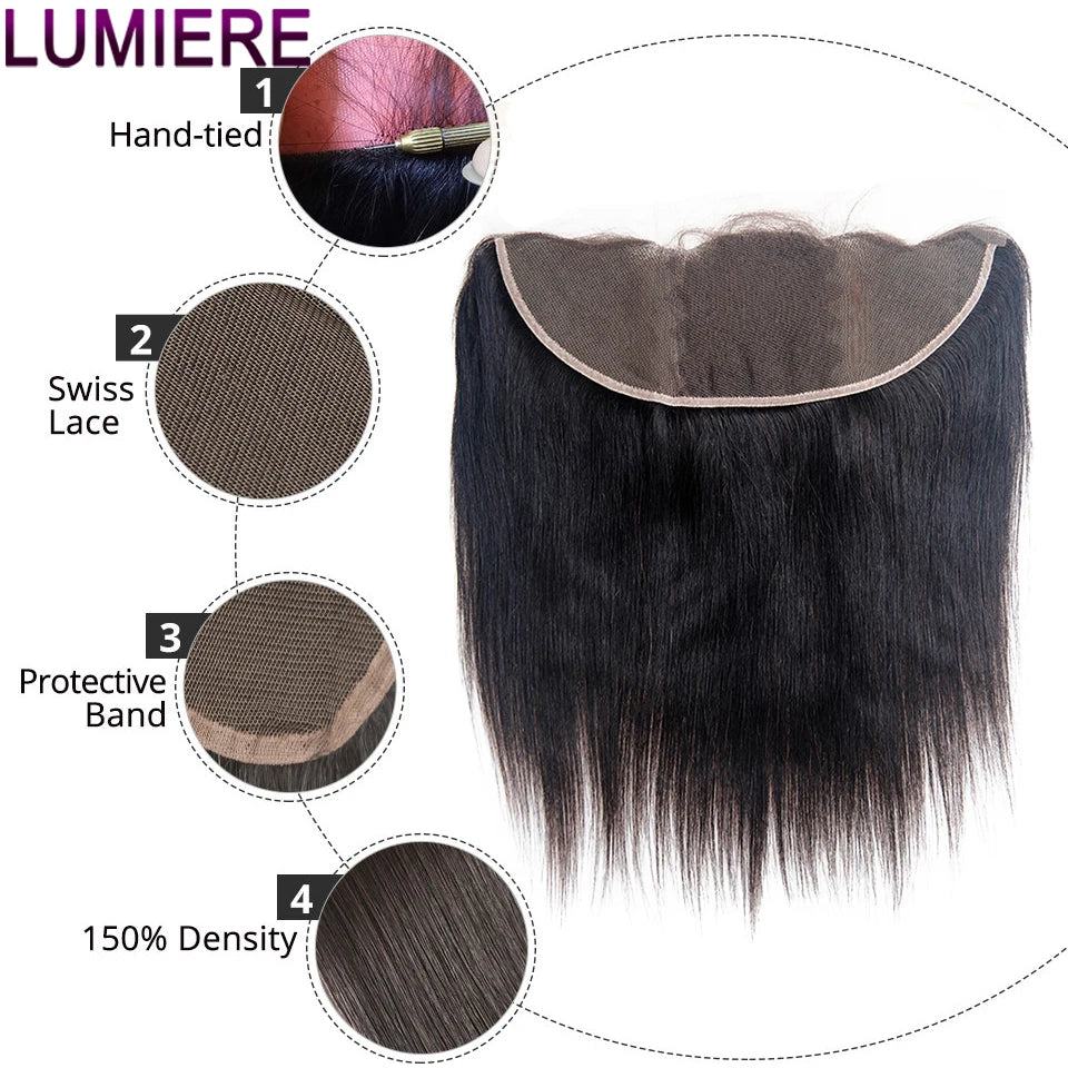 Bone Straight Human Hair Bundles with 13x4 HD Transparent Lace Frontal Closure And Bundle Real Virgin Hair Weave 3/4 Bundle Deal