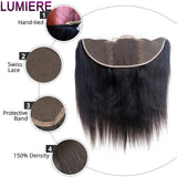 Bone Straight Human Hair Bundles with 13x4 HD Transparent Lace Frontal Closure And Bundle Real Virgin Hair Weave 3/4 Bundle Deal