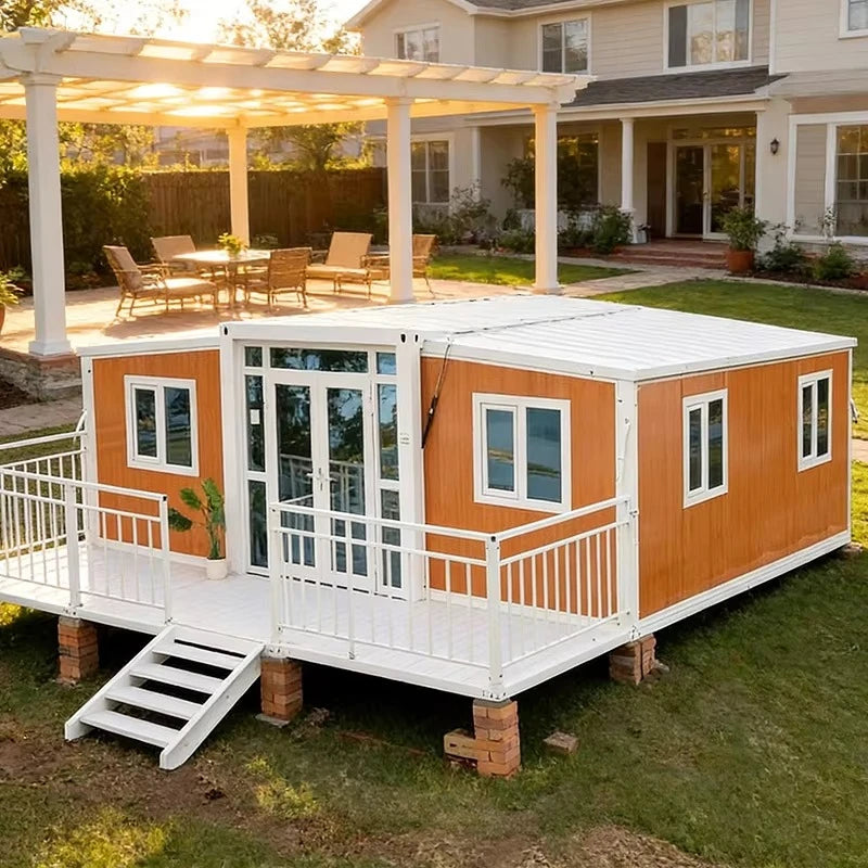 Wood Grain Finish Foldable Expandable House Portable Prefab Container Home Natural Look Exterior Decorative Panel Modular Cabin