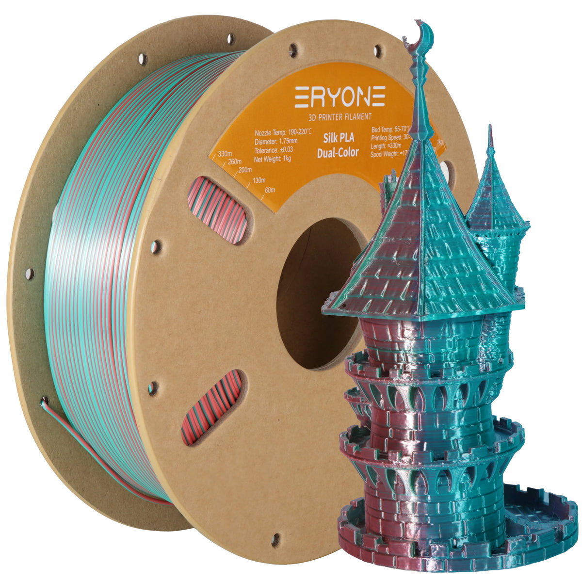 ERYONE 3/5/10KG Dual Color Silk PLA Filament 3D Print,Multicolor Available,Diameter:1.75mm,Tolerance:+/-0.03mm,1KG/Spool