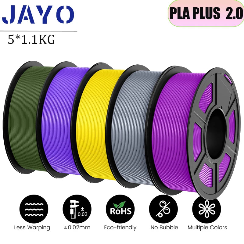 JAYO 3D Printer Filament  PETG PLA HSMPETG PLA PLUS 1.75mm 5Rolls 3D Printing Materials for 100% No Bubble &FDM 3D Pen DIY Gift