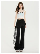Fake Two Lace Splicing Flared Jeans for Women's Early Autumn 2025 New Style High Waist Denim Pants