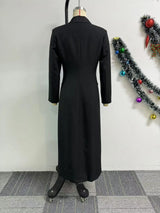 CM.YAYA Fashion Women OL Work Double Breasted Notched Long Sleeve Maxi Dress Spring Sexy Night Elegant Party Street Long Dresses