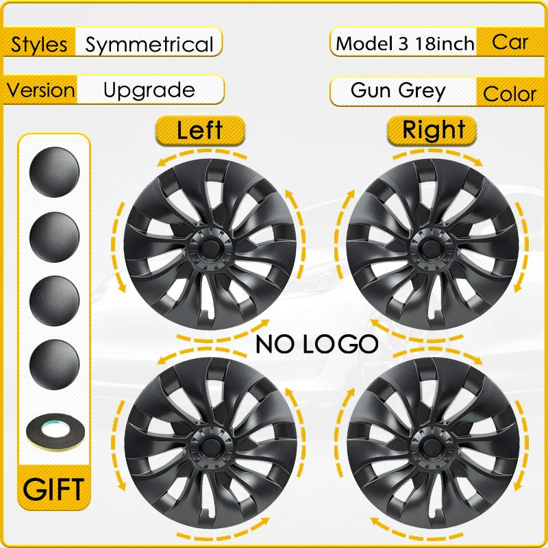 4PCS Hub Cap Car for Tesla Model 3 18 Inch Wheel Cap Replacement Automobile Wheel Hubcap Full Rim Cover Accessories 2018-2023