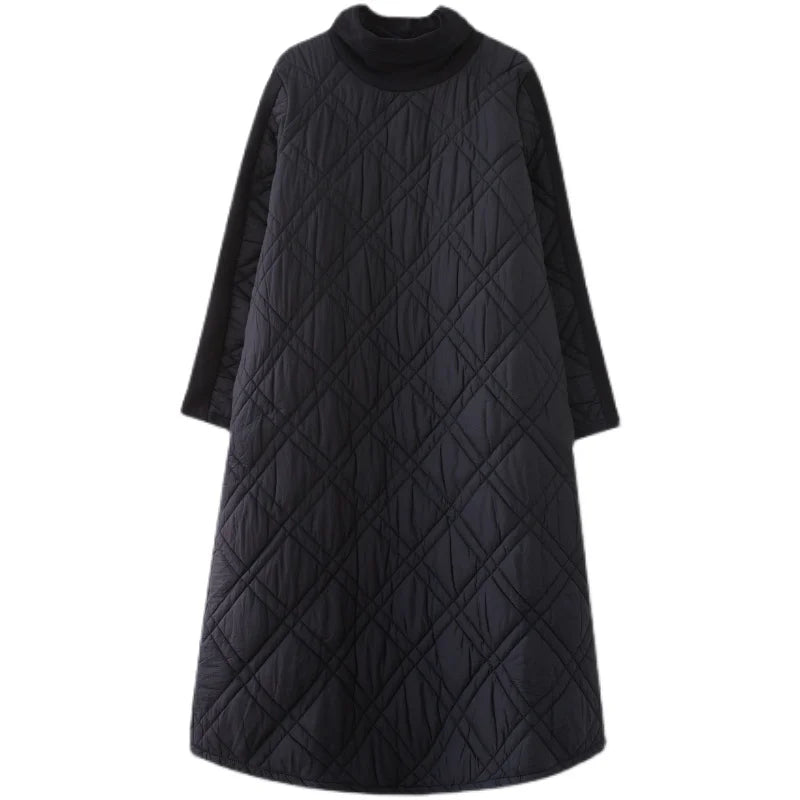 Autumn Winter plus Size Loose Slimming Color Cotton Thiened Warm Splicing Long Dr Faionable High Collar Dr
