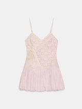 Women Pink Color Block Lace Spaghetti Strap Mini Dress Sweet Deep V Sleeveless Bubble Hem Dresses 2026 Daily Dating Casual Gown