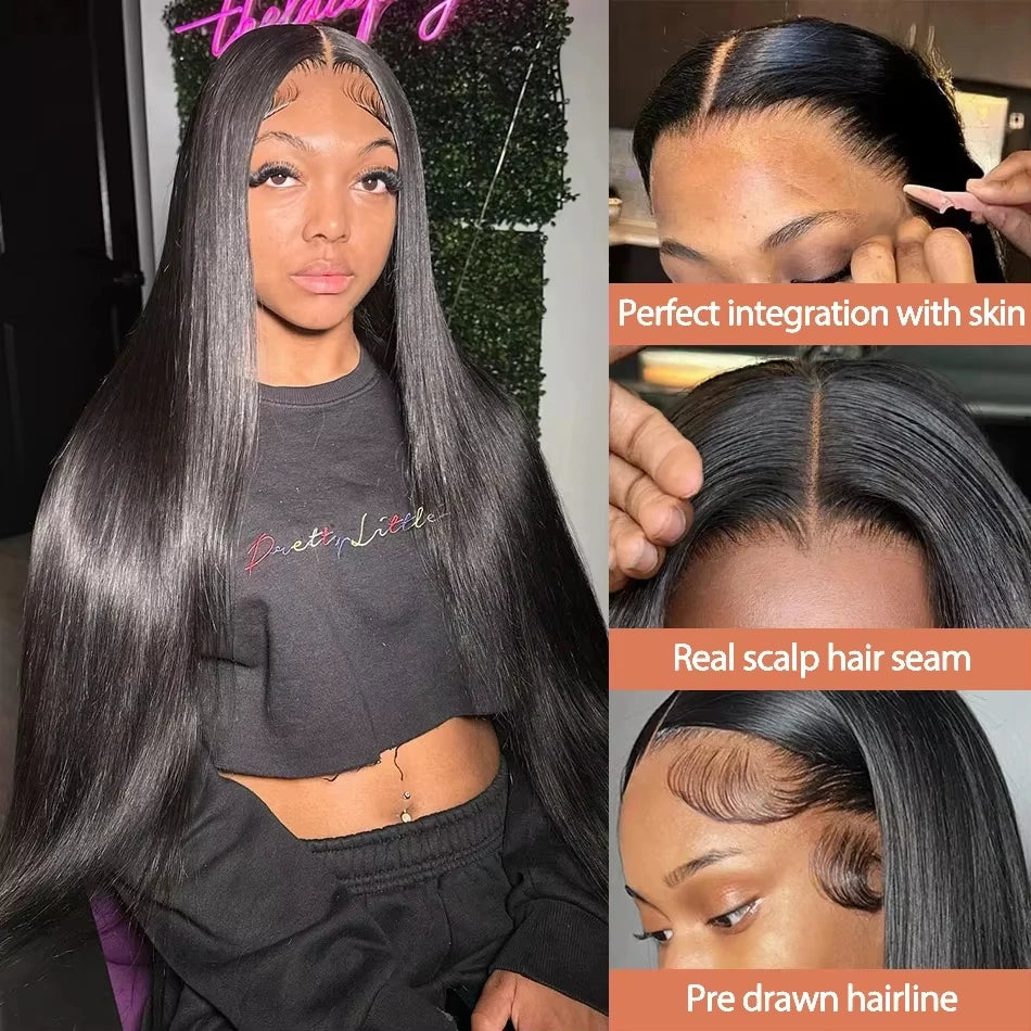 13X6 Straight Human Hair Wigs Glueless 13X4 Hd Lace Frontal Wig Ready To Wear Brazilian 4X4 5X5 30 36 Inch Closure Wig For Women