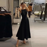 Chic Elegant Black Midi Dress Sleeveless A-line Classic Women's Dresses Timeless Summer Casual Office Trendy Timeless Outfit