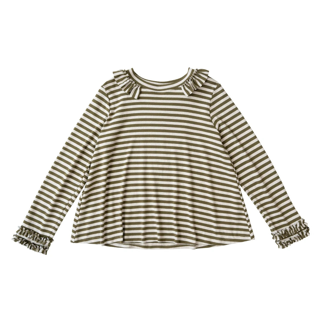imakokoni Dark Grey Ruffle Stitching Crewneck Long Sleeve Casual T-Shirt Women's T Shirts And Polos Female Clothing for Women