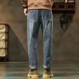 2026 Spring Men's Retro Harem Denim Jeans Loose Fit Harajuku Straight Pants Solid Color Comfortable Versatile Fashion Trousers