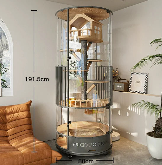 Drop-shipping Luxurious Cat Villa With Large Free Space Round Toilet Integrated Cabinet Living Room Cat House