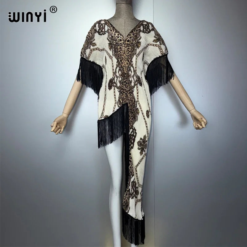 WINYI Women's Boho Maxi Kaftan Dress Africa Style Elegant Pleated Beach Cover-Up Elastic Luxury Party Evening Dubai Abaya