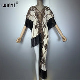 WINYI Women's Boho Maxi Kaftan Dress Africa Style Elegant Pleated Beach Cover-Up Elastic Luxury Party Evening Dubai Abaya
