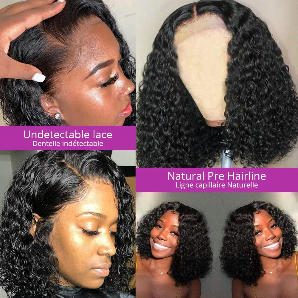 Short Bob Wigs Water Curly 13x4 13x6 Deep Wave HD Lace Frontal Wig For