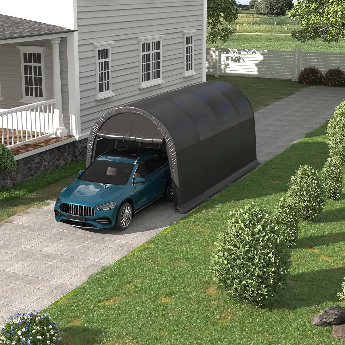 10x15FT Heavy Duty Carport Portable Garage All-Steel Frame Round Roof Anti-Snow Outdoor Shelter Car Truck Boat Storage, Custom